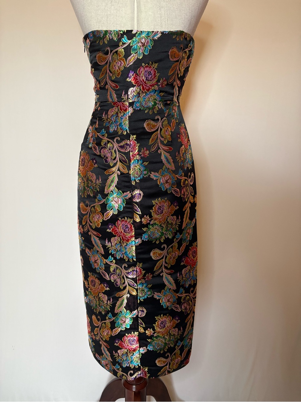 Olia Gianni Strapless Embroidered Floral Midi Dress with Front Slit Size M - Picture 7 of 10